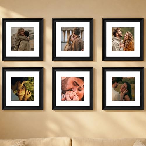 Image of Art Street Wooden Photo Frame for living room, Aesthetic Cave Design Photo Frames for Photograph, Art Work, Certificates Set of 6 (10x10 Inch, Black)