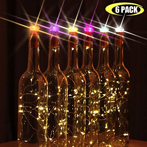 M.C.works 7 Color Flashing Wine Bottle Lights, Wine Cork String Lights, 16 LEDs Battery Operated Cork Stopper Vase Light Centerpieces Bottles DIY Mood Lights Decor, 55 in.(Pack of 6)