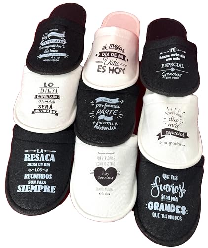 Uvimark | Pack de 10 Pares de Zapatillas de Casa con Mensaje a Elegir | Detalles Bodas, Comuniones, Bautizos