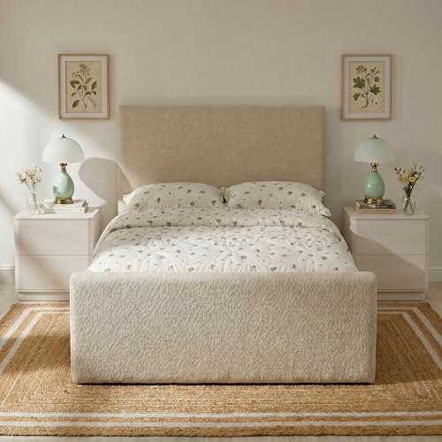 Image of Yechen Night Stand Set of 2 with 2 Push to Open Hidden Drawers Storage | Bedside Table, 22'' Wooden Modern End Table, Mid Century Bedside Table for Bedroom, Curved Profile, White Grey