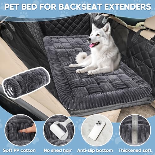 Loiion Hundebett Auto Rückbank, Weich Auto Hundebett, Hundematte Große Hunde, Autodecke Hund Rückbank, Hundematte rutschfest, Leicht zu Reinigen, Kratzfest und Komfortabel, 127×62.5cm, Dunkelgrau