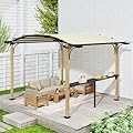 LUXIJOY 10' x 13' Arched Top Pergola Outdoor, Pergola Canopy with Storage Shelf, Wood-Like Aluminum Frame Patio Shade for Patio, Backyard, Garden, Poolside, Beige