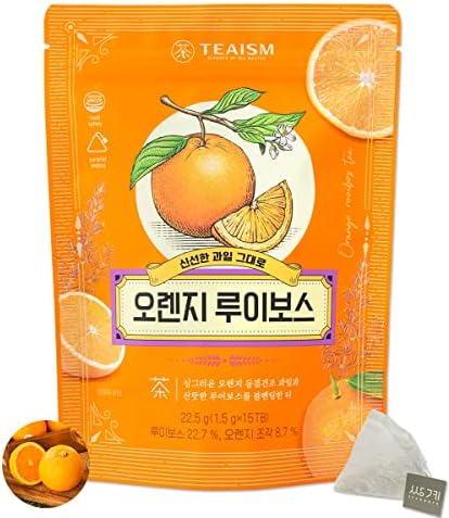 Ssanggye Orange Rooibos Blended Tea 1.5g x 15 Pyramid Tea Bags, Tangerine Peel/Black Tea/Natural Fruit Chips with Orange Flavors Refreshing Sweet and Soothing Tastes Contians Low Caffeine