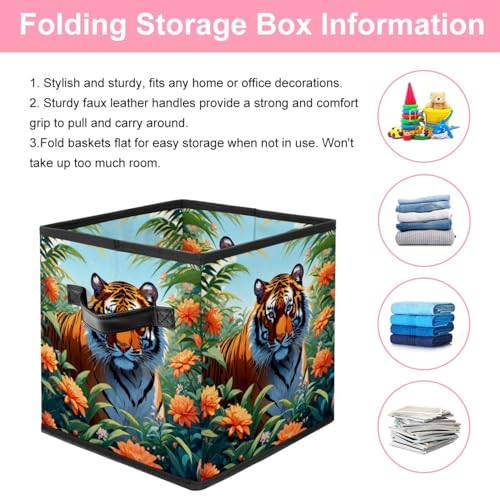Boîte de rangement pliable tigre et fleur : cube durable maison - 4