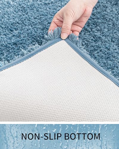 Bathroom Rugs Non Slip Washable, Ultra Soft Thick Shaggy Absorbent Bath Mats, High Density Foam Latex Non Slip Backing Bath Rugs, Microfiber Bath Mats for Bathroom Floor&Sink,24x17,Blue