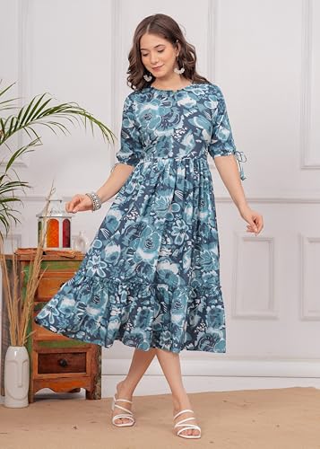 Image of Kuruti B Sheets Women's Cotton Fit & Flare Calf Length Printed Kurti for Women