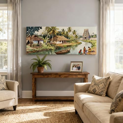 Image of SoulAbiti South India Rural Culture Unframed 36x14 inches Rolled Canvas Wall Expressionism Art UV Print Painting for Living Room, Bedroom & Office Decor Premium Gloss Vivid Fade-Resistant Print