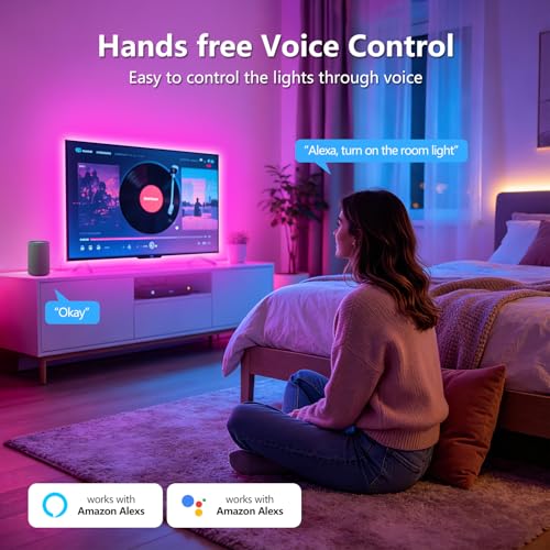 Image of FONEWE Smart WiFi LED Lights 50 ft Remote Control Through APP Led Strip Lights Supports Alexa and Google Assistant Timing Function RGB Color Changing LED Lights for Bedroom and Party