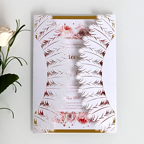 Invitation de mariage découpée au laser chic avec ruban et enveloppe pour fiançailles - 8
