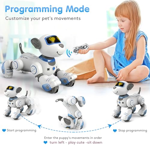 VATOS Roboter Hund Kinder Ferngesteuerter Spielzeug - Interaktiver Anfassen und Folgen Roboterhund mit 17 Funktionen, programmierbarer Tanz Musik RC Hund Roboter Spielzeug für Mädchen 3-12 Jahren