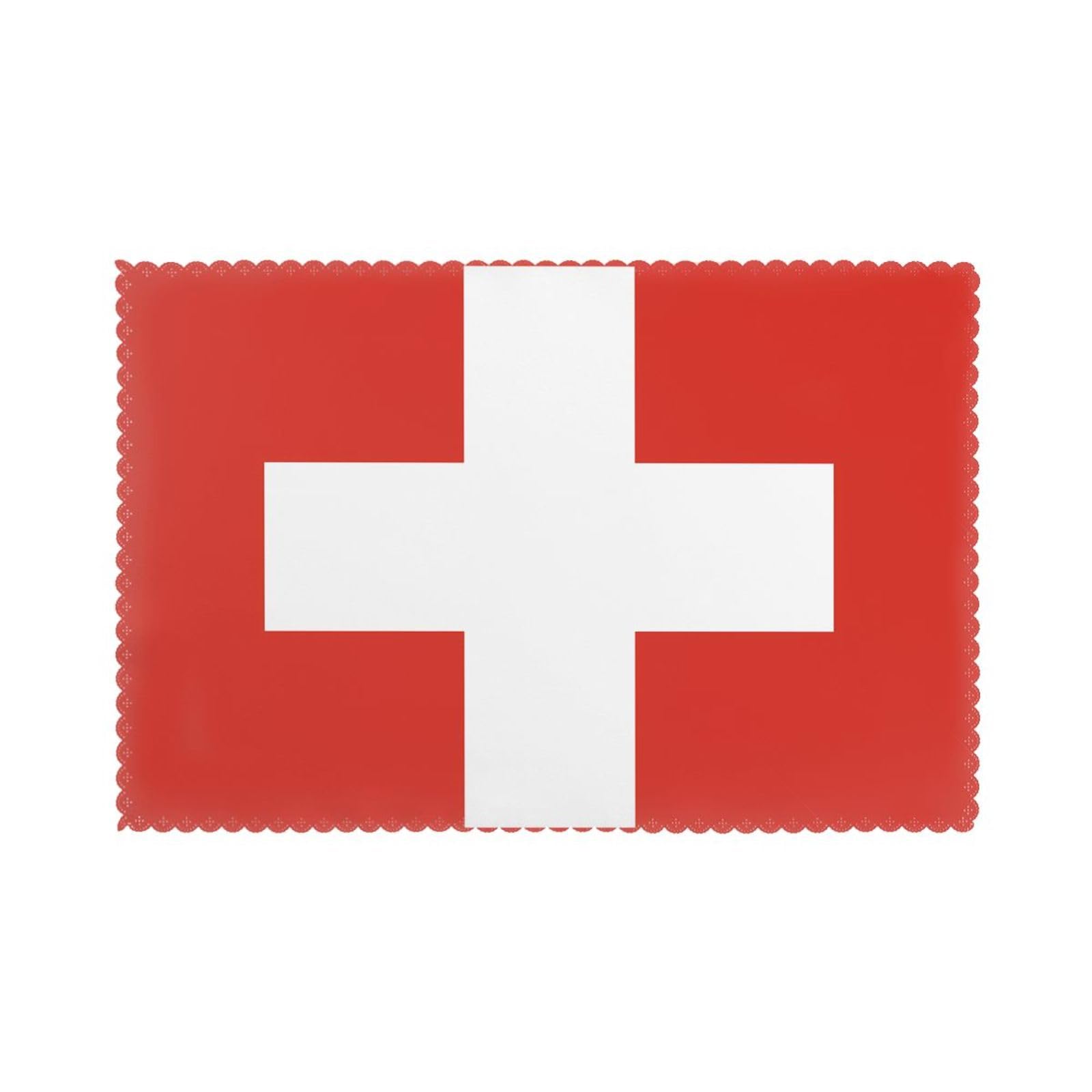 Swiss Flag Placemat set of 6, oil-proof and insulated dining table placemats, washable and wipeable.