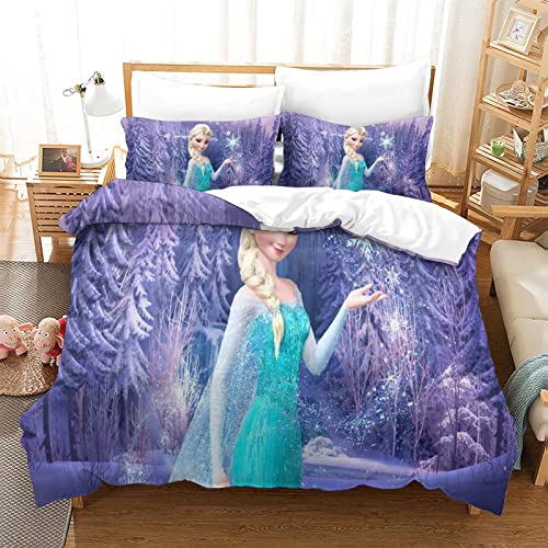 YINGD Frozen - Juego de funda de edredón de microfibra supersuave con cremallera y fundas de almohada para niños, adolescentes y adultos