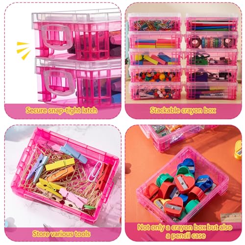 Image of Suzile 40 Pcs Plastic Crayon Boxes Holds 24 Crayon with Snap Lid Storage Container Clear Stackable Case for School Office Classroom Supplies Pen Pencil Craft(Red)