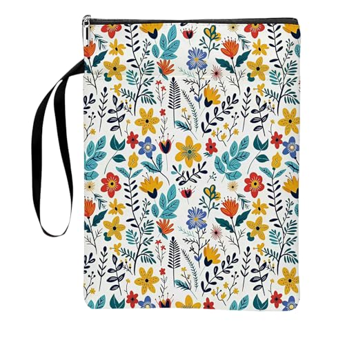 Buchhülle Blumen Doppelseitige Buchtasche mit Reißverschluss für A4 A5 Bücher & Tablets Buchumschlag aus Stoff mit Tragegriff Geschenk für Buchliebhaber (29 5x21cm)
