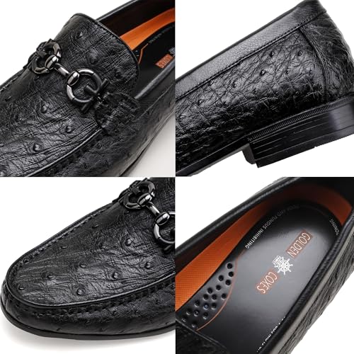 Men's Genuine Leather Penny Loafers, Ostrich Patterned Dress Shoes with Metal Buckle Slip On Dress Loafers for Mens Wedding Business Party Shoes2