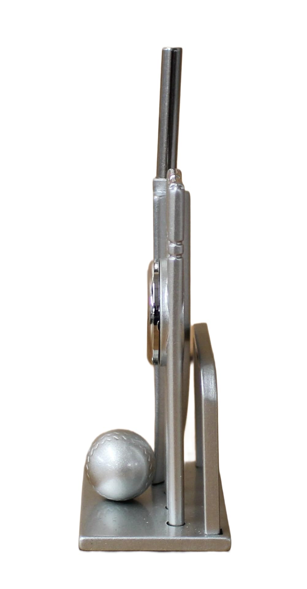 benerini Miniature Silver Colour Metal Cricket Bat & Ball Desk Clock - Cricket Gifts - Free Standing - Boxed Gift - Image 3