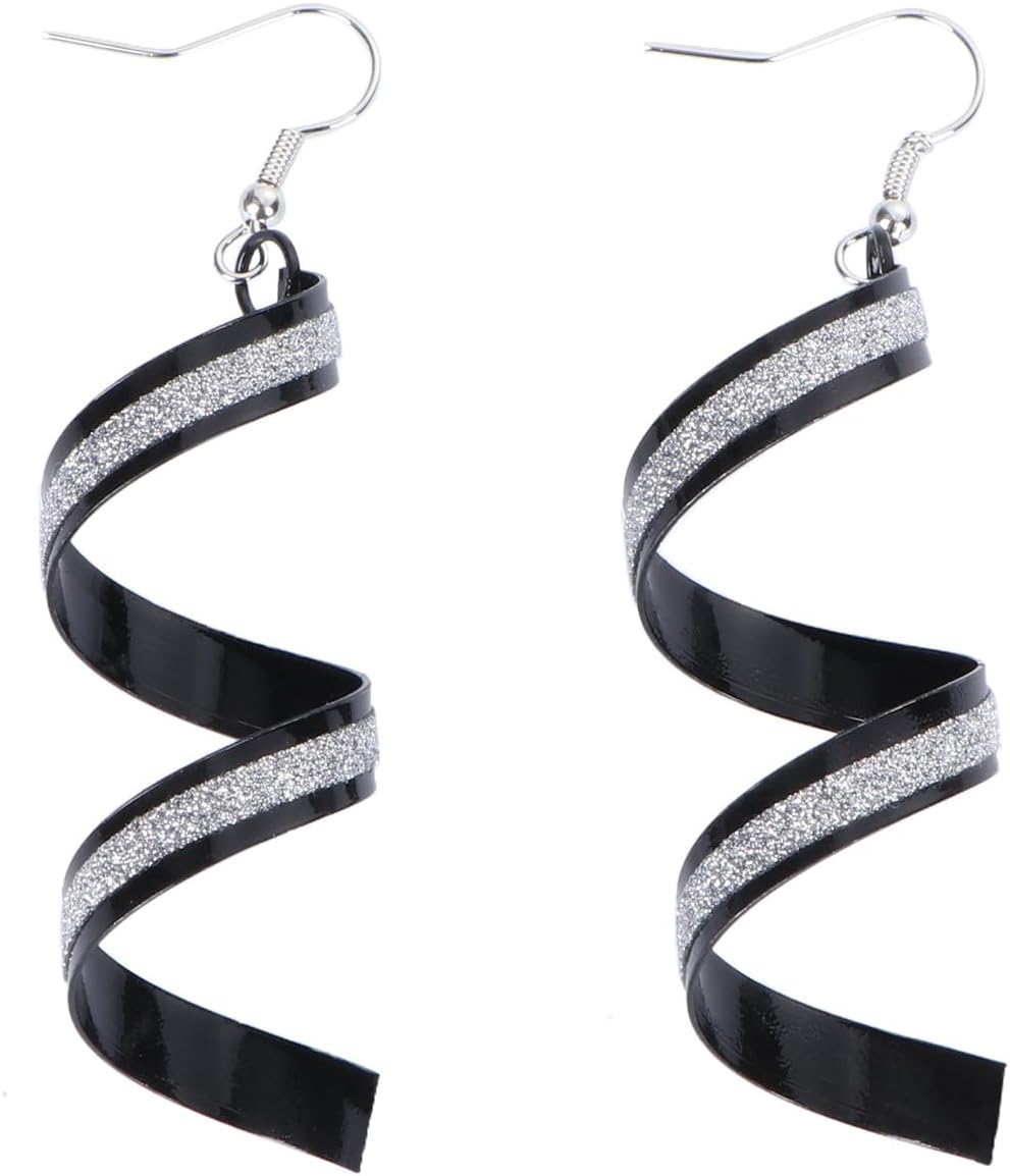 Matte Black Spiral Geometric Drop Earrings for Women, All-Match Fashion Ear Dangle Jewelry, Lightweight Pierced Ear Accessories for Daily Wear