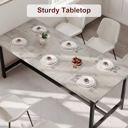 CABIHOME Rectangle Dining Table for 6-8 People, 70.87\" Heavy Duty Industrial Wood Kitchen Table for Dining Room, Large Spaces, Dinner Table, Easy Assembly, Durable Frame, Retro Gray - Thumbnail 6