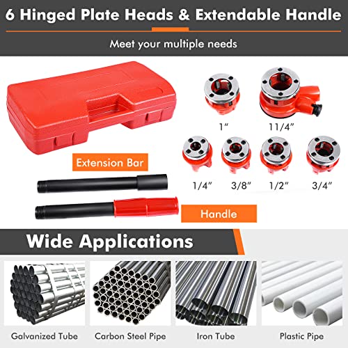 Goplus Ratchet Pipe Threader Kit, Ratcheting Pipe Threading Tool Set W/ 6 Dies- 1/4", 3/8", 1/2", 3/4", 1", 1-1/4" And Storage Case #TOP1