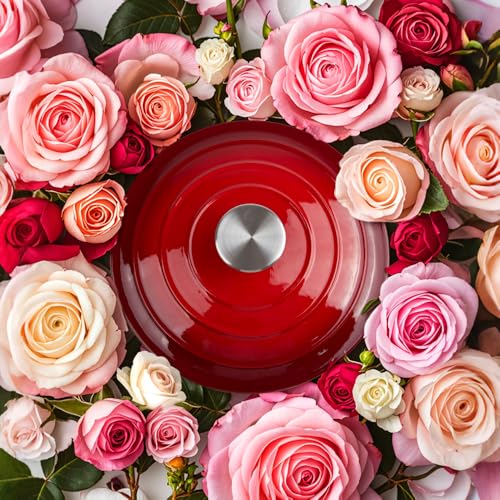 Image of 3 Quart Dutch Oven Enameled Cast Iron with Lid - Big Dual Handles - Oven Safe up to 500F - Classic Round Pot for Versatile Cooking Red