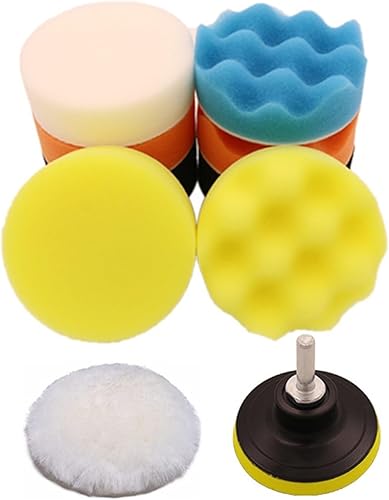 Miniatura 3 de 3 pulgadas 11 unidsset auto autoadhesivo pulir esponja cera rueda de lana disco de pulido almohadilla para pulidor automotriz taladro adaptador