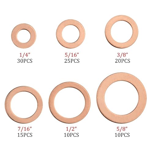 Miniatura 5 de XINGYHENG Arandelas de sellado de cobre de 6 tipos, junta plana de cobre, caja de arandela de sellado de aceite, 14 pulgadas, 516 pulgadas, 38