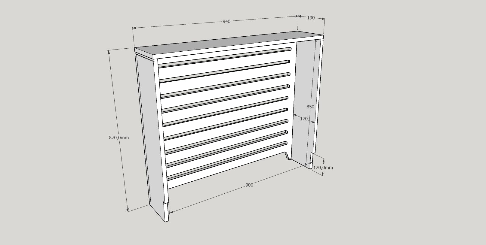 Cubre radiadores lacados. Diferentes Medidas. También fabricamos a Medida. Consultar: info@greca.info Tfno 948312264 (94 * 19 * 87 cms)