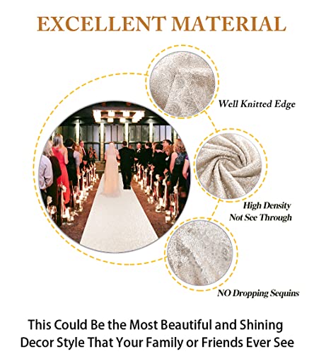 ShiDianYi Ivory 2FTX15FT Sequin Aisle Runner for Wedding Ceremony