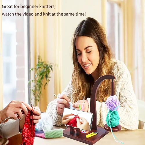 Image of YESTIC Wooden Yarn Holder for Knitting & Crocheting with Phone Stand, Anti-Slip Pads & Accessories Storage, Magnetic Yarn Ball Holder for Knitting| Ideal Gift for Crochet Lovers