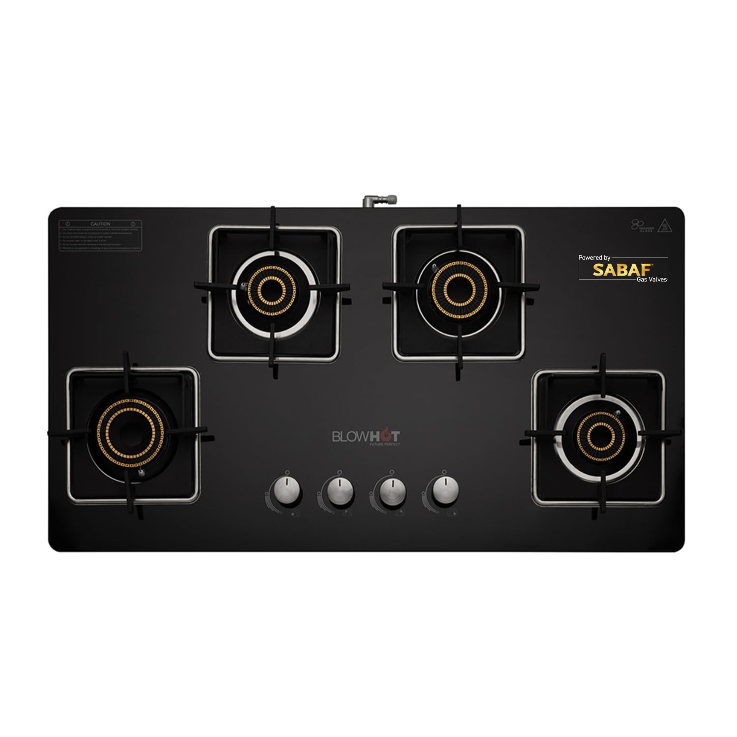 BLOWHOT Auto-Ignition Premium Hybrid Design Quartz 4 Burner Gas Stove, Hybrid Hob, Toughened Glass Top, SABAF Gas Valve, 2 Years Warranty on Burner, 5 Years Warranty By Blowhot on Glass & Gas Valve