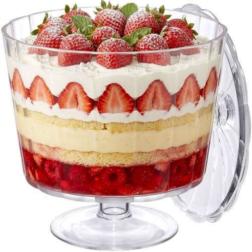 Amazing Abby - Victoria - Acrylic 10-Inch Trifle Bowl Set Clear Plastic Trifle Bowl with Stand and Lid BPA-Free Shatter-Proof Great for Wedding Party and Outdoor Hosting