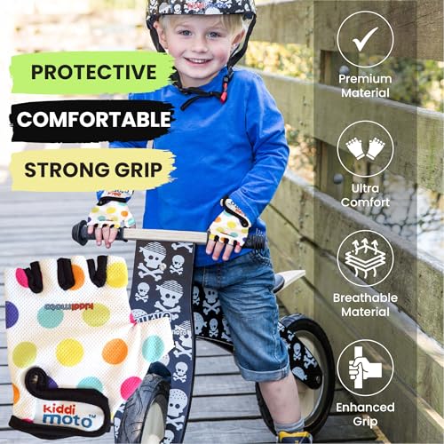 KIDDIMOTO Kinder Fahrradhandschuhe Fingerlose für Jungen und Mädchen/Fahrrad Handschuhe/Bike Kinder Handschuhe - Pastellpunkte - M (4-8y)