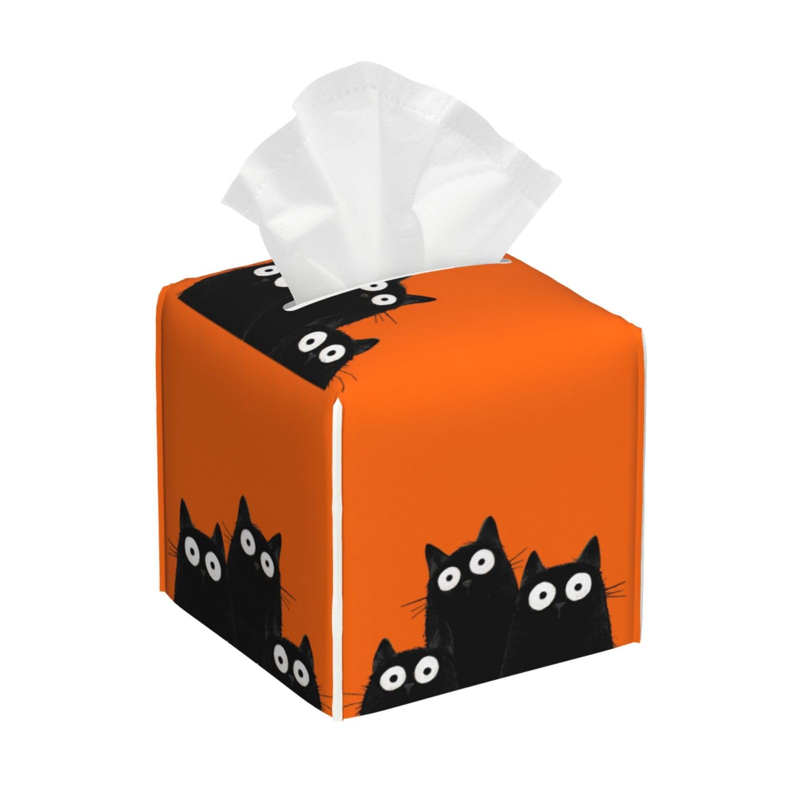 Black Cat Tissue Box Cover Square Cute Cat Tissue Box Holder Waterproof Leather Facial Paper Organizer Dispenser for