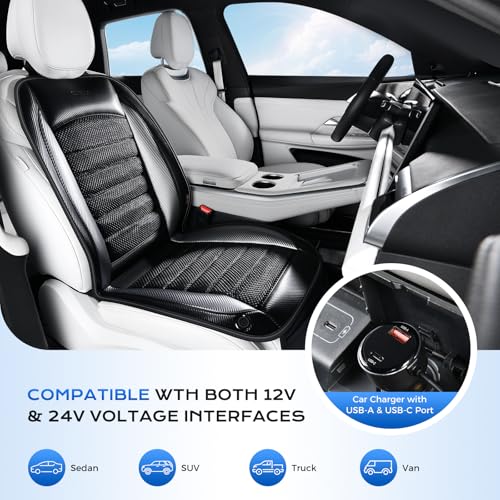 Image of Coverado Cooling Car Seat Cover, Ventilated Seat Cushion for Summer, Cooling Car Seat Pad with Dual Powerful Turbo Fans Universal Fit for Sedan SUV Truck Van, Gray