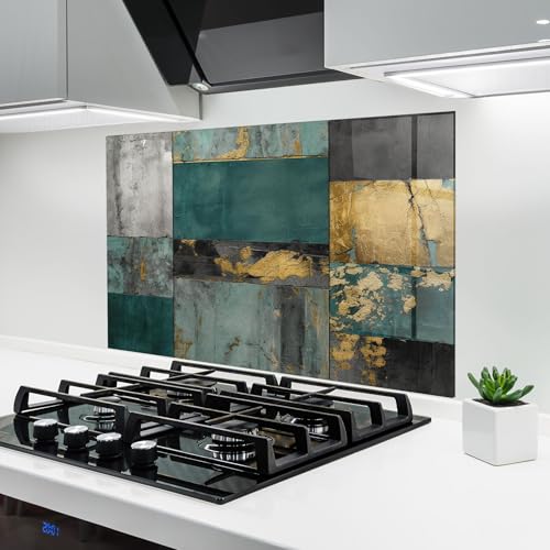 ARTHUB® Crédence de Cuisine en Verre 60x80 cm, Golden Green Painting | Protection Contre Les éclaboussures, Revêtement Mural en Carreaux, Plaque en Verre,...