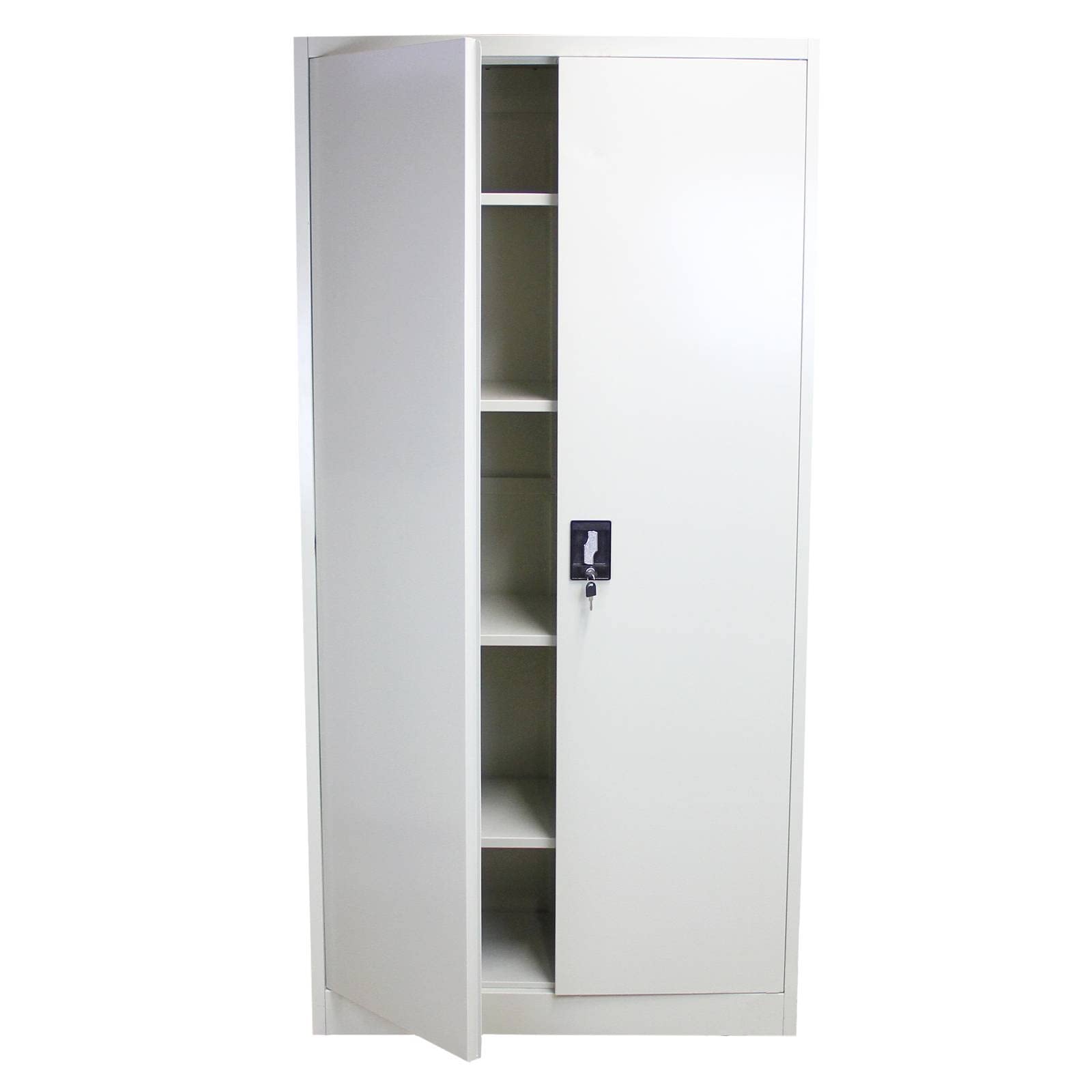 Armario de oficina de metal con 2 puertas para archivar documentos, archivador con cerradura, 180 cm, 2 puertas con cerradura con 2 juegos de llaves, organizador de archivos con 3 compartimentos