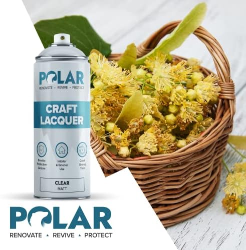 Polar Clear Craft Lacquer Spray - 400ml - Crystal Matt Finish - Multi Surface Hobby & Crafts Sealer - Ideal For Metal, Wicker, Wood, Ceramic & Masonry - Revamp Vintage Arts Projects