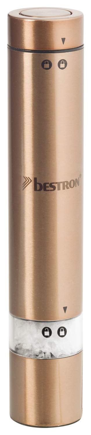 Bestron Electric Spice Mill for Salt and Pepper with Ceramic Grinder Copper