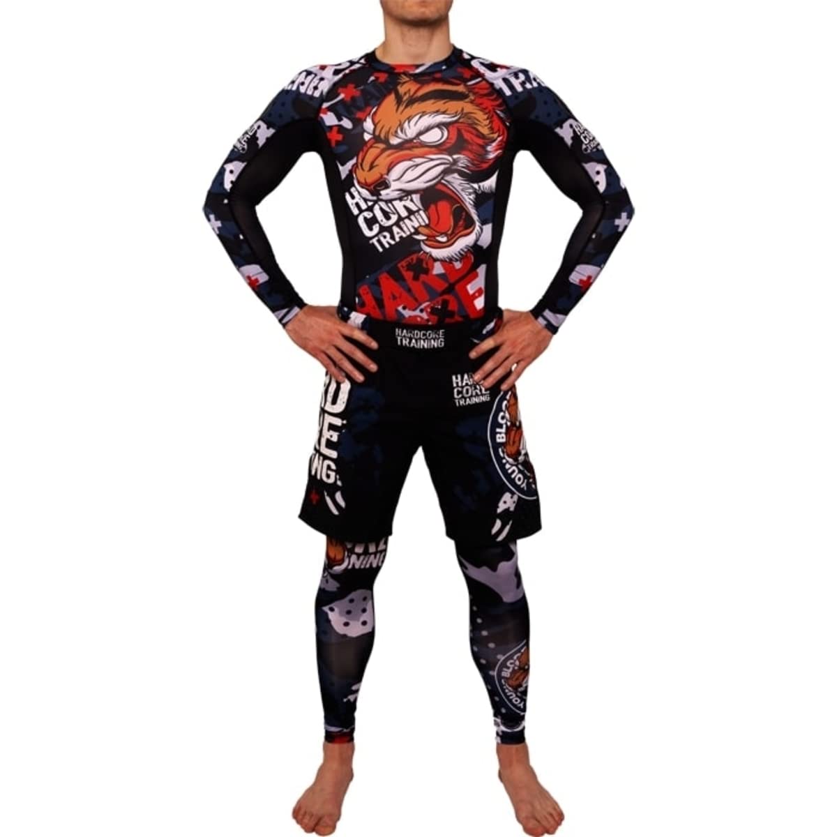 Hardcore Training Men's Compression Pants Spodnie Kompresyjne Leginsy Mężczyźni Bokx Running Muay Thai MMA No Gi BJJ Grappling (DE/NL/SE/PL, Alfa, XL, Regularny, Regularny, Czarny/Granatowy)