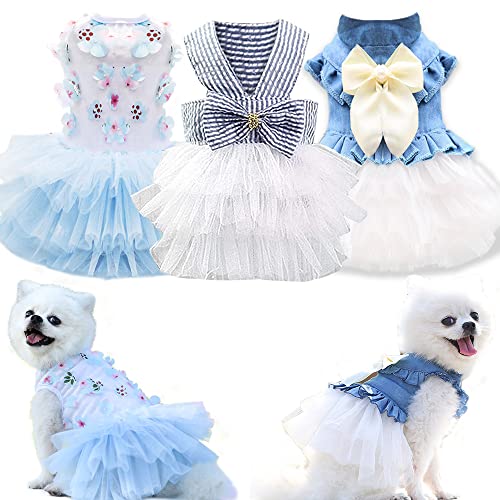 Sets of 3 Dog Dresses for Small Dogs Extra Small Chihuahua Dresses Dog Clothes Outfits for Small Dogs Dog Summer Tutu Dresses Costume Female Dog Apparel & Accessories for Tea Cup Maltese (Medium)