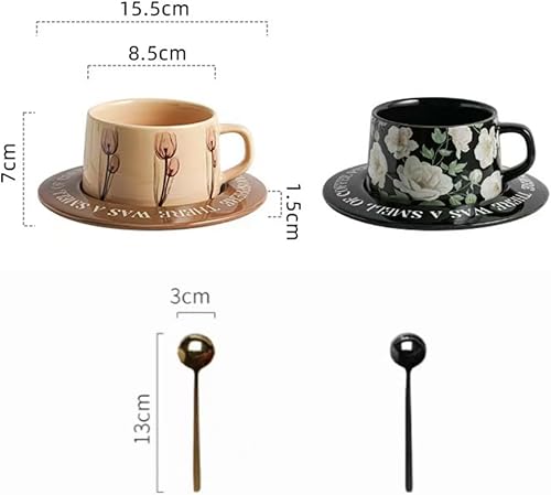 Miniatura 5 de Juego de tazas de té con 2 tazas de té, 2 platillos y 2 cucharas, taza de café espresso de 9 onzas, juego de taza de té y platillo vintage