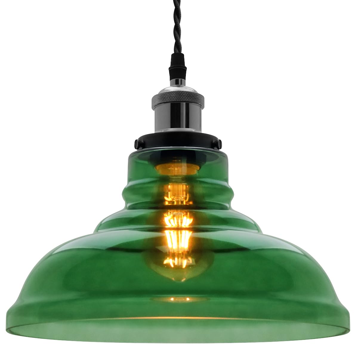 Smoked Glass Pendant Light Green Lamp Shade Bowl Industrial Ceiling Rose E27 Fitting Black Nickel K422