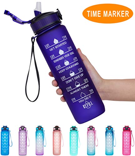 Giotto 32oz Large Leakproof BPA Free Drinking Water Bottle with Time Marker