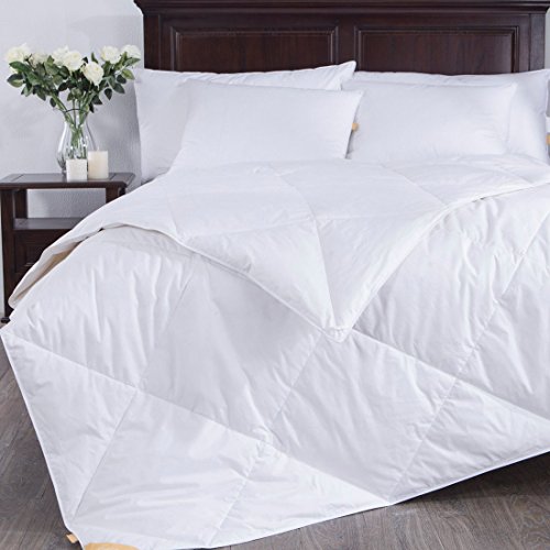 puredown Lightweight Goose Down Quilted Comforter, 100% Cotton Fabric Cover, Duvet Insert with Corner Tabs, Full/Queen Size, White