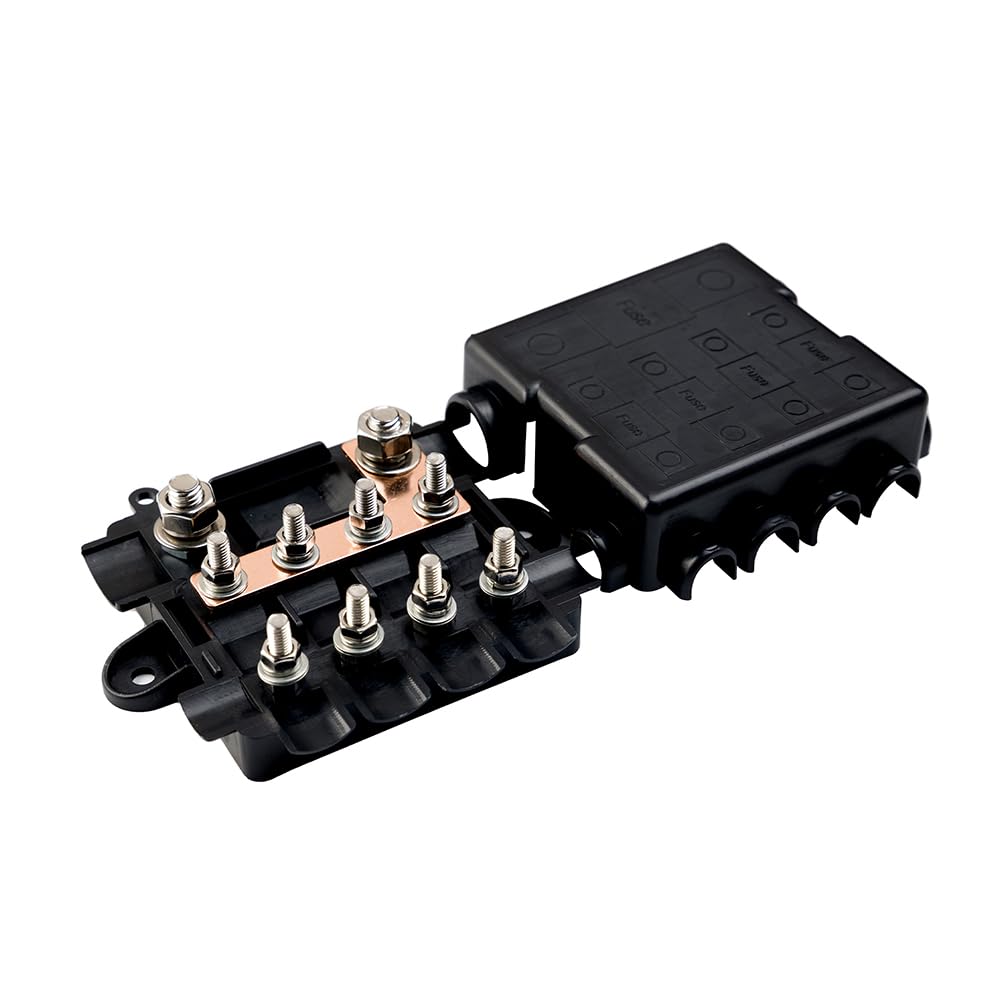 Portafusibili Offgridtec Per Fusibili 1X Mega + 4X Midi, Inclusa Barra Collettrice, Custodia In Poliammide Con Coperchio, Robusto Fusibile Di Distribuzione Dell'Energia Per Circuiti Alti E Medi