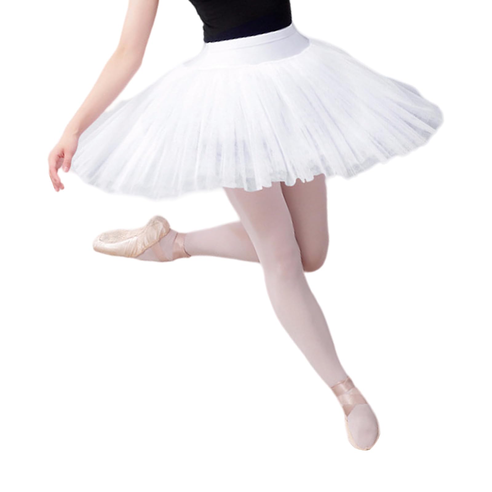 Falda tutú de tul con cintura elástica de 7 capas, falda de ballet para panqueques, bragas integradas para entusiastas del cosplay, falda tutú de panqueques, blanco, M