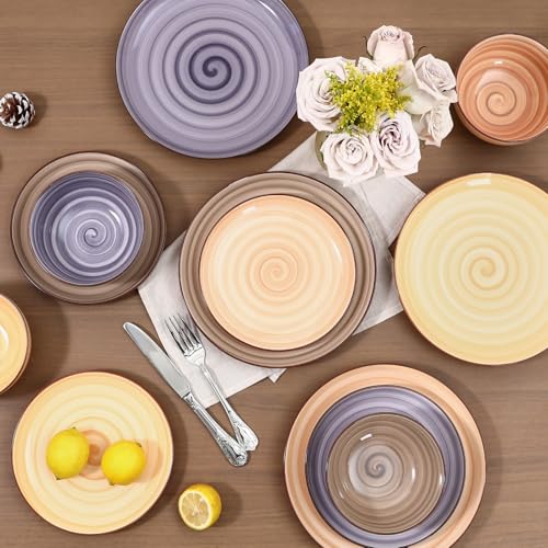Image of Selamica Ceramic Plates and Bowls Sets,24 Pieces Dinnerware Sets for 6,Scratch Resistant Dish Set for holiday gathering,Dishwasher & Microwave Safe, Maillard