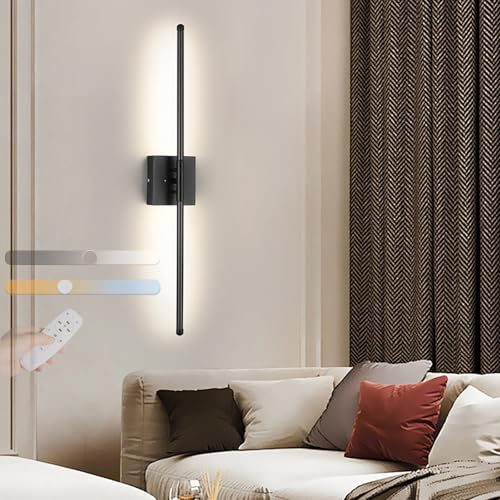 Lámpara de pared LED regulable de 70cm en color negro moderno con mando a distancia para salón