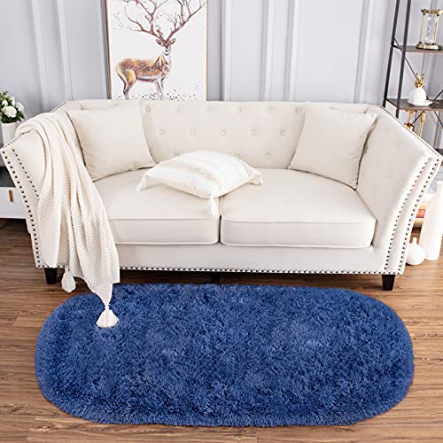 Noahas Ultra Soft Fluffy Bedroom Rugs Kids Room Carpet Modern Shaggy Area Rugs Home Decor 2.6' X 5.3', Light Navy #TOP1