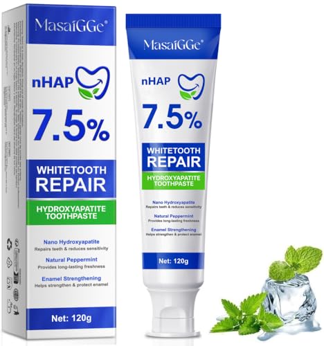 Pasta de dientes de hidroxiapatita, 7,5% Hydroxyapatite Toothpaste - Repara y protege el esmalte dental, promueve la salud bucal a largo plazo, para dientes sensibles y aliento fresco